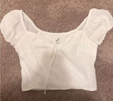 Hollister White Eyelet Puff-Sleeve Tie-Front Crop Top Photo 0