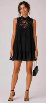 Abercrombie & Fitch‎ Lace Mini Dress XS Black Sleeveless High Neck Boho Gothic Photo 0