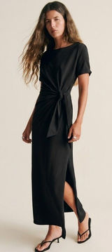 NWT Sezane Pippa in Noir Black Tie Waist Side Slit Maxi T-Shirt Dress S Photo 0