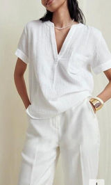 J.Crew V Neck Gauze Popover White Cotton Blouse Womens XS Photo 0