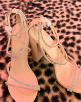 Elegant Blush Strappy Block Heel Sandals with Rhinestone Detail Photo 0