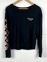Abercrombie and Fitch women navy crewneck long sleeve floral graphic tee size M Photo 0