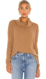 We The Free Womens Ribbed Brown Cowl Neck Long Sleeve Sweater Size XL Boho Photo 0