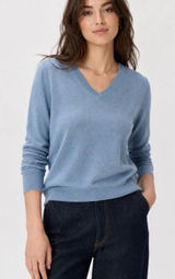Quince Mongolian Cashmere V-Neck Sweater Faded Denim minimalist luxury XS Photo 0