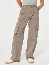 Hollister Ultra High-Rise Baggy Cargo Pants Taupe Brown W25R 0R Wide Leg Utility Photo 0