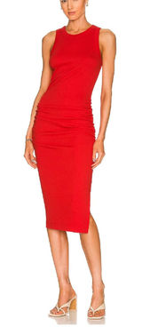 Michael Stars Red Ruched Racerback‎ Midi Bodycon Dress 9579 Womens Large Photo 0