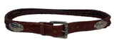 Brown‎ Leather Size M Croc Embossed Braided Belt Silver Tone Heavy Buckle Concho Photo 0