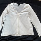 Forever 21 Cream Color Long Sleeve V Neck Blouse with pleated front size L Photo 0