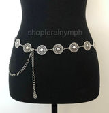Vintage Y2K Boho Silver Mandala Circle Chain Belt, Fits 26.5–46 Inches, X7GA1166 Photo 0