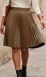 DKNY Pleated Faux Leather Miniskirt Logo Waistband Bordeaux A-Line Size S Photo 0