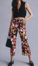Maeve Anthropologie Colette Wide Leg Pants 25 Multicolor Floral Patch Photo 0