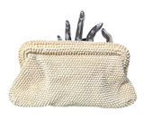 Lumured Corde-Bead 40’s Ivory Caviar Beads Hardshell Top Handle Clutch Photo 0