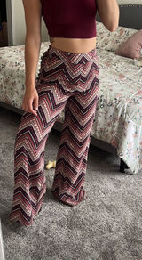 Women's High-Waist Wide-Leg Chevron Pants - Burgundy Pattern Photo 0