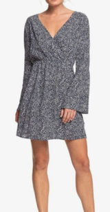 ROXY Blind Dreams Dress Long Sleeve V Neck Floral Mini Flared Sleeve Small Photo 0