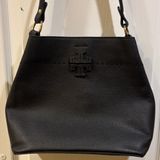 Source Unknown BLACK PEBBLED FAUX LEATHER HANDBAG/CROSSBODY T DESIGN GOLD TONED HARDWARE Photo 0