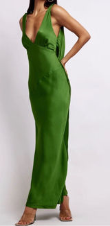 Meshki Womens Green Nadia Satin Dress Large New With Tags Cowl Back Photo 0