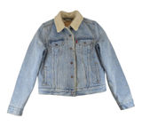 Levis Womens Sherpa Trucker Jacket Light Wash Blue Denim Faux Fur Small Classic Photo 0