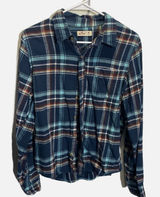 Hollister Womens Plaid Flannel Shirt Navy Blue Teal Button Down Long Sleeve M Photo 0