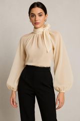 nasty gal glass fabric high neck tie back blouse cream French romance Photo 0