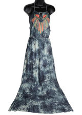 Flying Tomato Maxi Halter Dress Tie Dye‎ Boho Tribal Neon Embroidered Tassel Sm Photo 0