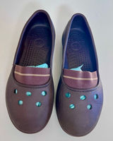 Crocs Juneau Flats Loafers Brown Womens Size 9 Slip On Shoes Elastic Band Rubber Photo 0