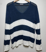 Wooden Ships Women Cotton Knit Sweater Blue White Stripe Beach Coastal Fisherman Photo 0