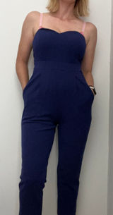 Express Strapless Jumpsuit size 0 Royal Blue Petite Sweetheart Neck Pockets Chic Photo 0