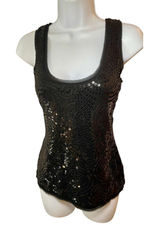White House Black Market S Black Sequin Sleeveless Top Scoop Neck Photo 0