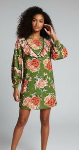 FARM Rio Anthropologie Elinor Tunic Dress Green‎ & Pink Floral Ruffle Size M Photo 0