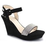 Sugar Chili‎ Rhinestone Wedge Sandals 9.5 black faux suede platform sparkle Photo 0