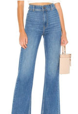 Free People Mindy Flare Leg High Rise Raw Hem Jeans‎ sz 29 Indigo Blue Photo 0