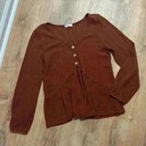 PAPER CRANE | Woman's Waffle Knit Red Ribbed Flowy Long‎ Sleeve Blouse, Size XS Photo 0