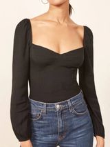 Reformation Women's Reign Sweetheart Neckline Long Sleeve Top Size 4 Black Photo 0