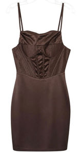 Brown Sleeveless Corset Mini Dress Structured Bodice Boning Women's Size XS Photo 0