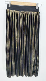 Trouve Metallic Black‎ Gold Shimmer Pleated Maxi Skirt Womens Size XS Photo 0