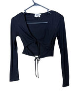 Princess Polly Black Ribbed Tie Front Long Sleeve Cut Out Crop Top Womens US 4 Photo 0