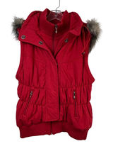 INC International Concepts Red Puffer Vest Faux Fur Hood Cotton XL Photo 0