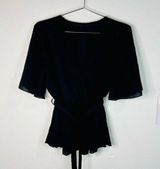 Chic Black Wrap Top with Belted Waist Boho Casual Flowy V-Neck Blouse Size Large Photo 0