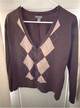 Laura Scott Argyle Cardigan Women's Brown Sweater Size L Photo 0
