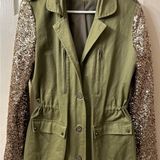 Vera & Lucy khaki Green blazer with gold sequins on the sleeve sz L Photo 0