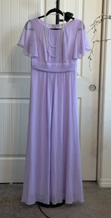 Lavender Chiffon Maxi Dress Flutter Short Sleeve Formal Gown with Pearl Necklace for Wedding Party Evening Photo 0