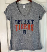 MLB Detroit‎ Tigers V-Neck T-Shirt Women's Heather Gray Baseball Tee M Photo 0