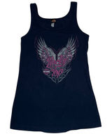Harley Davidson Motorcycles navy blue tank top - pink glitter & wings graphics L Photo 0