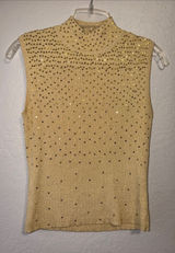 Vintage sparkling sequin Gold Sweater turtleneck sleeveless elegant 90s grandma Photo 0