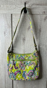 Ten Bears Quilted Paisley Shoulder Bag In Lime Green Pink Blue Zipper Closure Photo 0