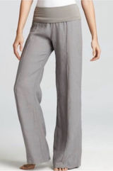 Just Living Brown Taupe Wide-Leg High Stretch Knit Linen Blend Pants Size Medium Photo 0