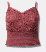 NEW Torrid Women's 2X Mauve Floral Laace Smocked Cami Crop Top Photo 0