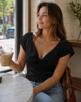 MADEWELL Twist Front Seamed Poplin Top in Black Size 4 Photo 0