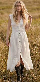 Free People Ethereal Cottage Desert Dazed Midi Dress Maxi Top Ivory Small Boho Photo 0