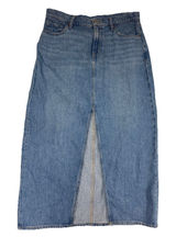 Old Navy Mid-Rise Denim Jean Maxi Skirt Med‎ Wash Front Slit Size 8 Modest Photo 0